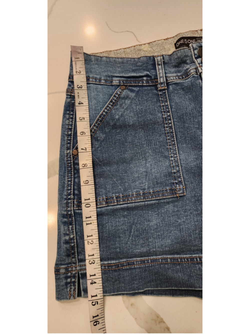ONE 5 ONE Womens Denim Shorts Size 10 30 Stretch Blue Jean Front Pocket Cuffed - Picture 4 of 7